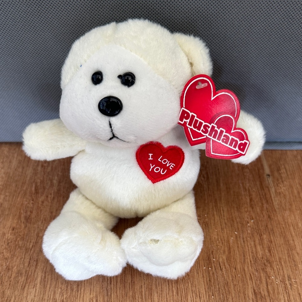 Plushland Cream Teddy Bear with Red Heart